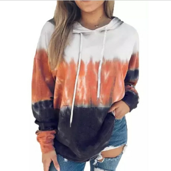 Tops - Gradient Long Sleeve Tie Dye Pullover Hoodie